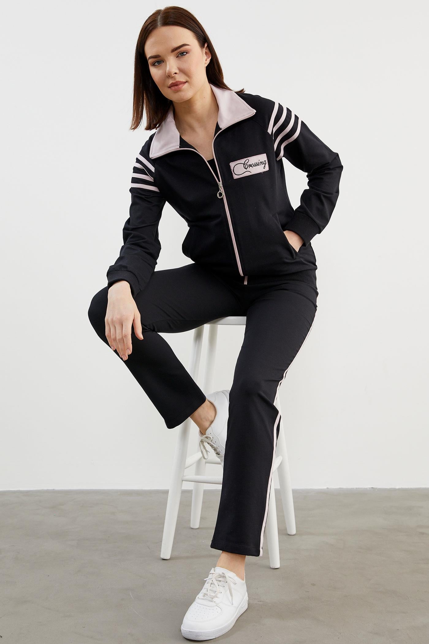 Çizgi Detaylı Dik Yaka Eşofman Takım - Siyah (4) Sementa