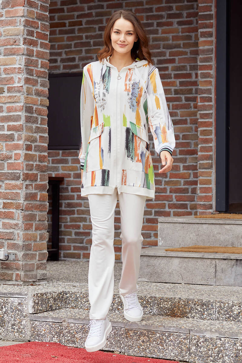 Çok Renkli Fermuarlı Krep Takım - Ekru (1) Sementa