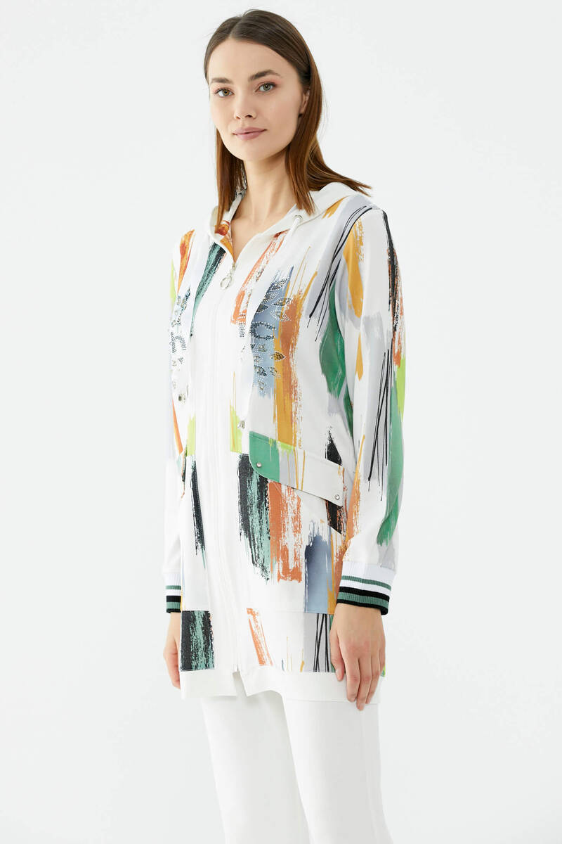 Çok Renkli Fermuarlı Krep Takım - Ekru (3) Sementa