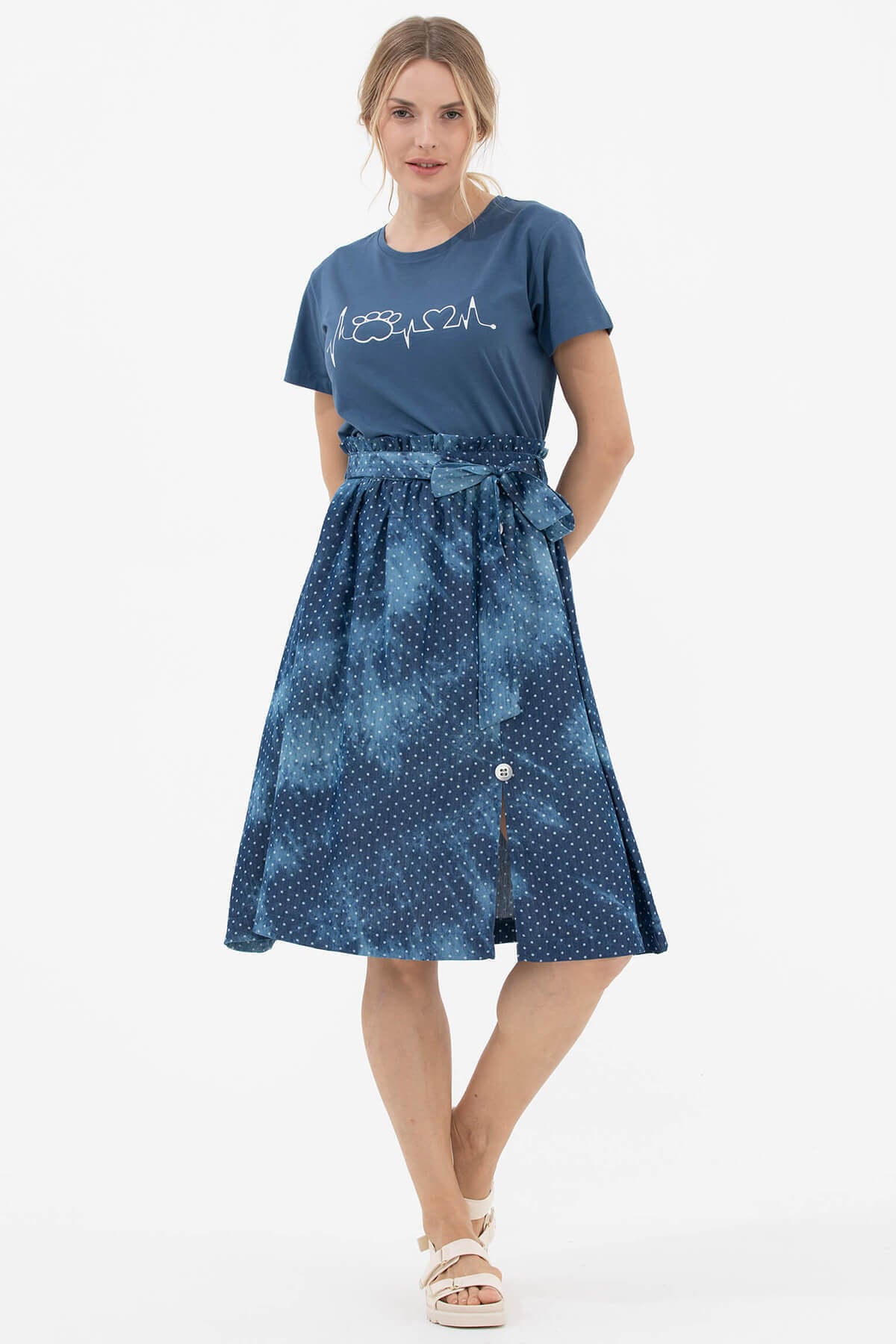 Denim Görünümlü Midi Boy Etek - Lacivert (2) Sementa