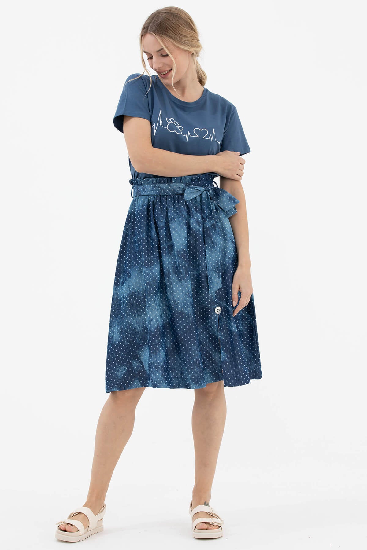 Denim Görünümlü Midi Boy Etek - Lacivert (3) Sementa