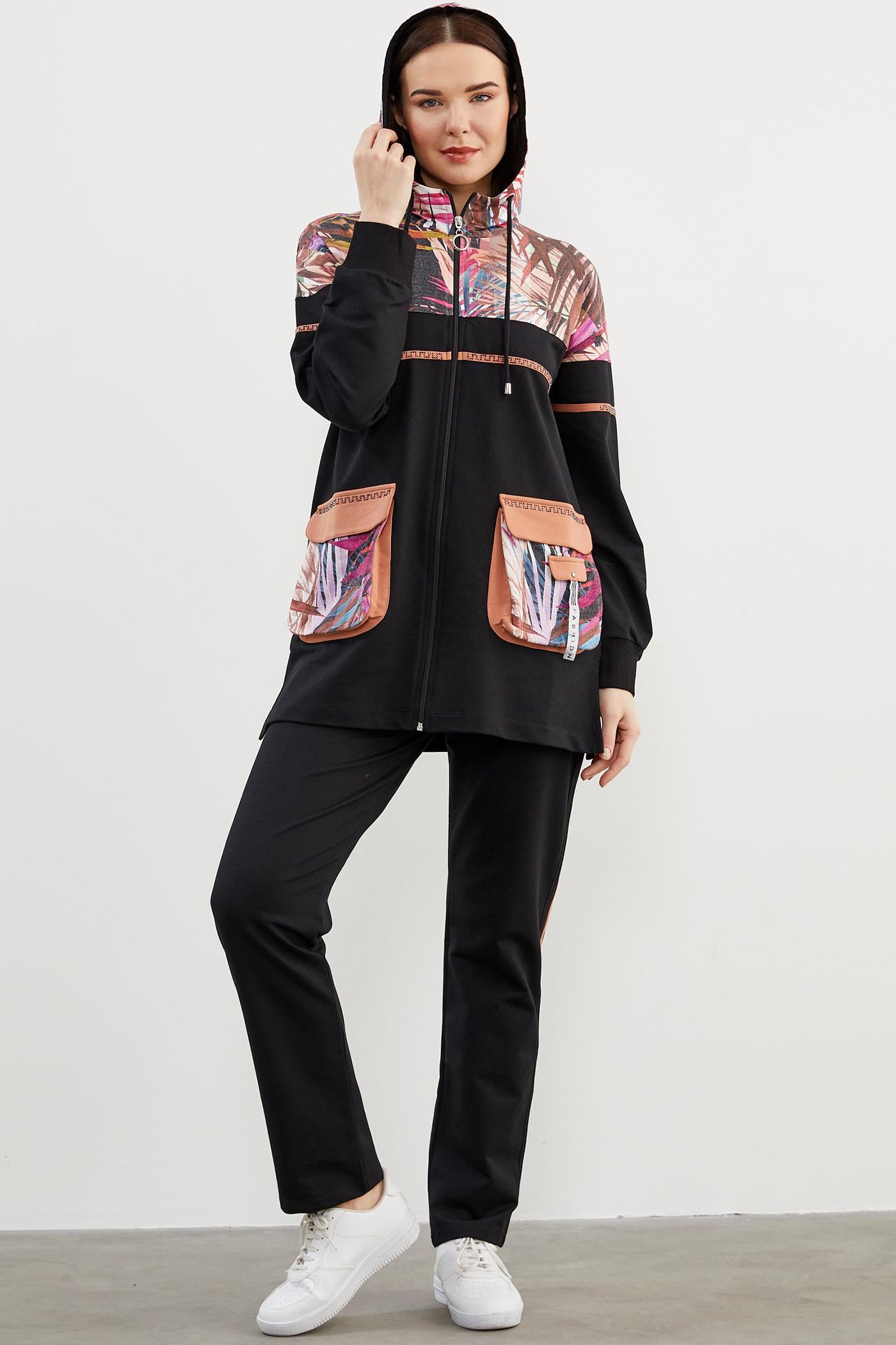 Desen Kombinli Fermuarlı Eşofman Takım - Fuşya (3) Sementa