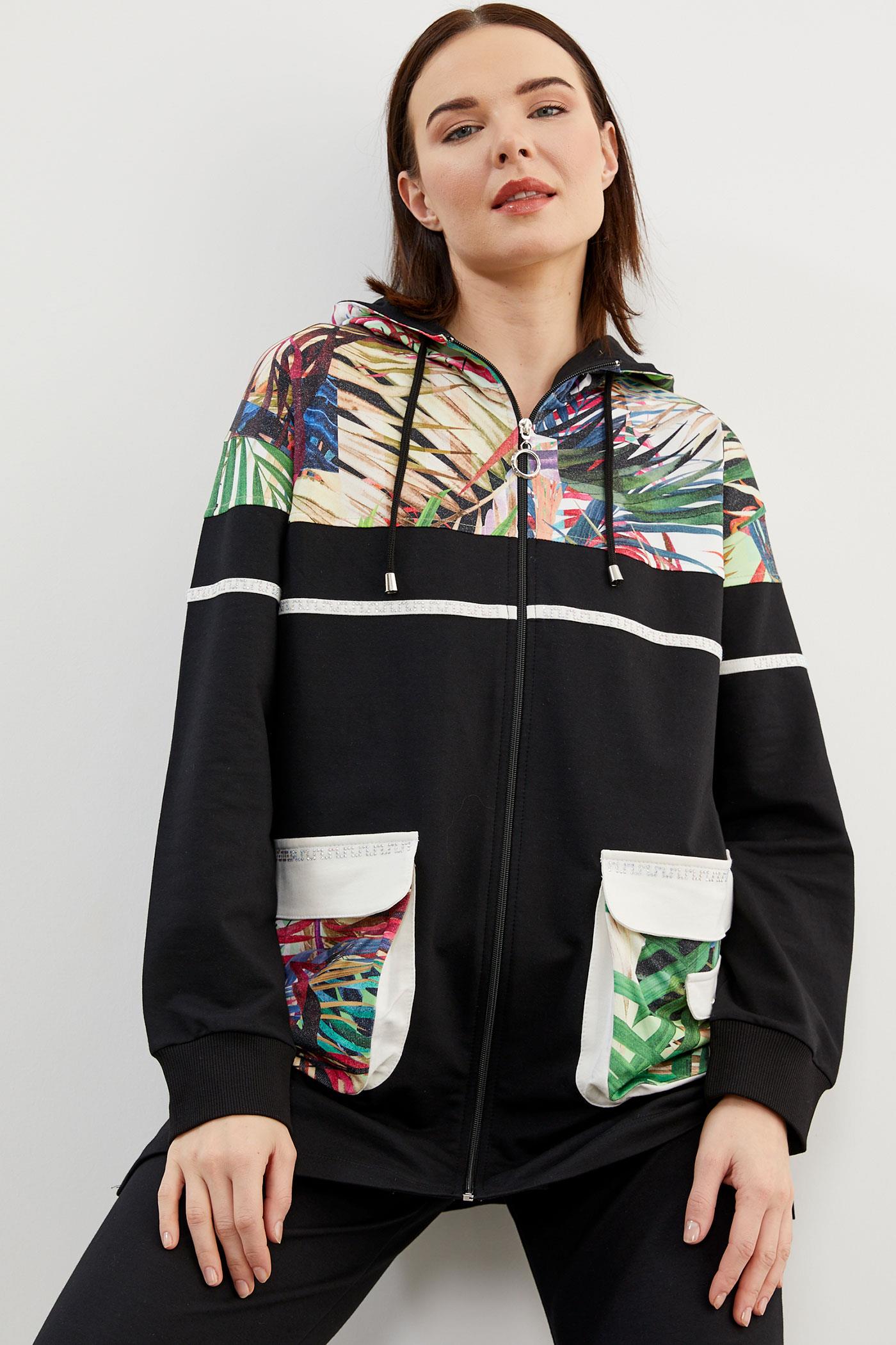 Desen Kombinli Fermuarlı Eşofman Takım - Siyah (4) Sementa