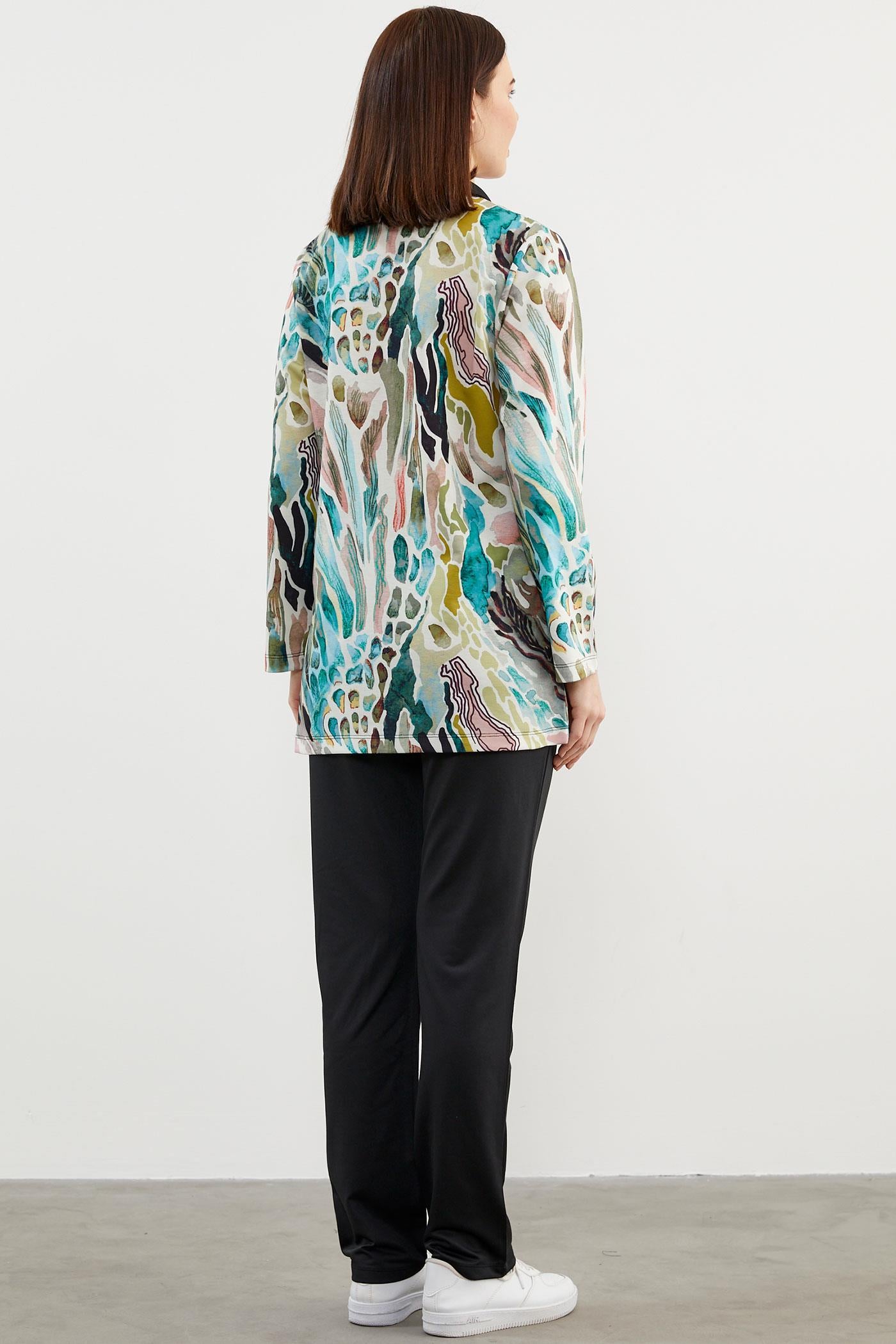 Desen Kombinli Geniş Beden Eşofman Takım - Haki (4) Sementa