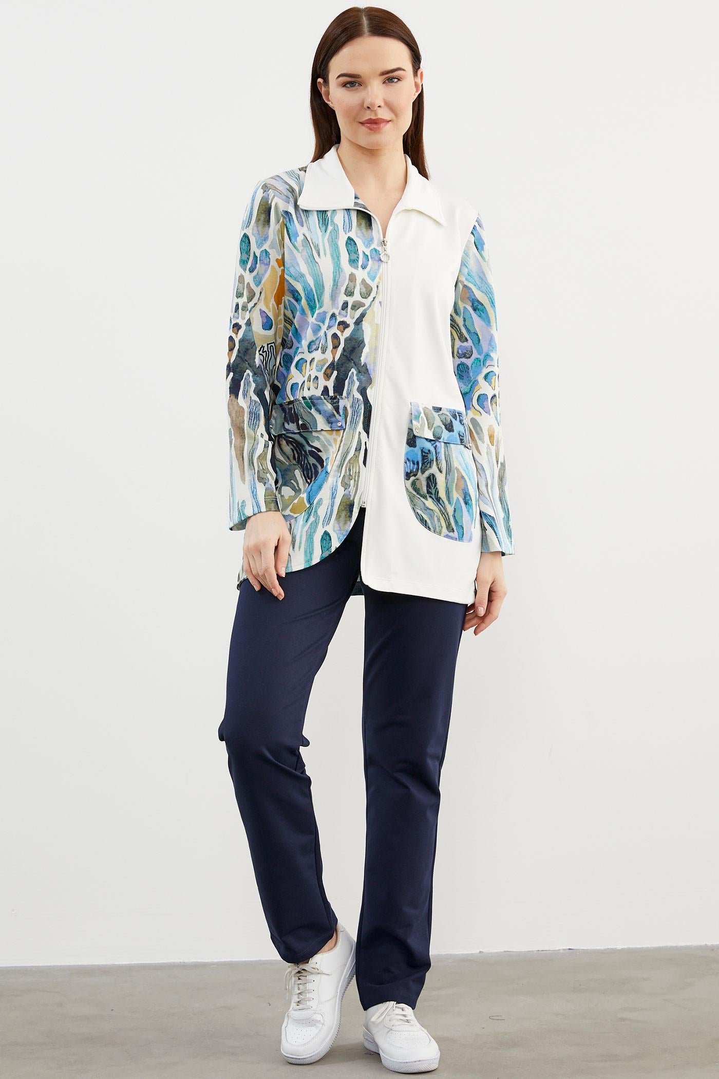 Desen Kombinli Geniş Beden Eşofman Takım - Mavi (1) Sementa