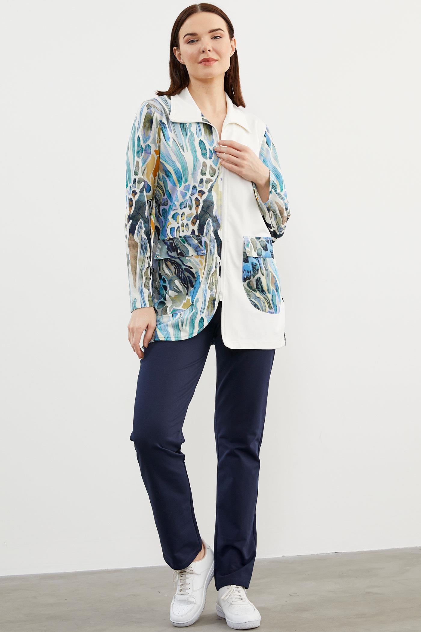 Desen Kombinli Geniş Beden Eşofman Takım - Mavi (2) Sementa