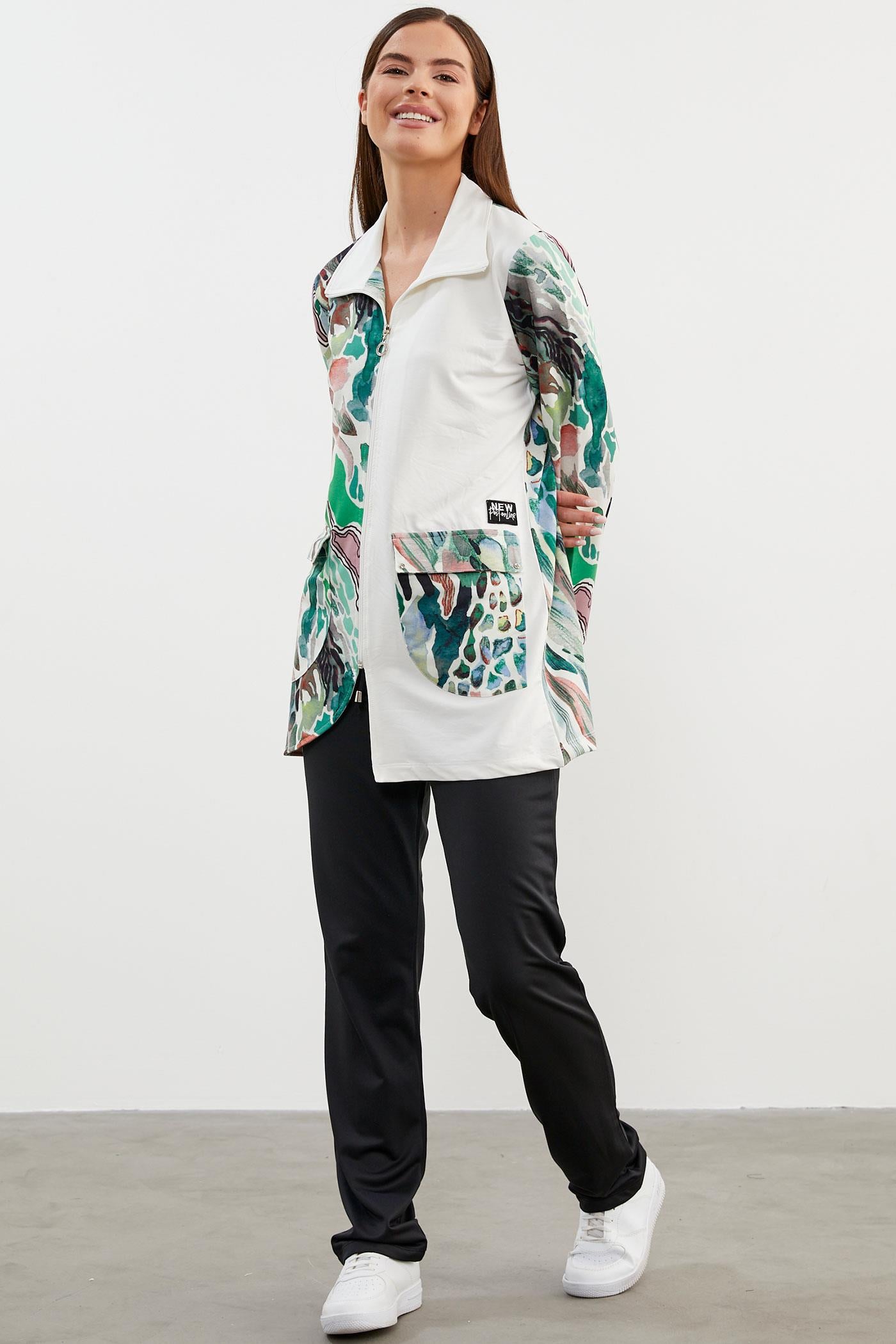 Desen Kombinli Geniş Beden Eşofman Takım - Yeşil (3) Sementa