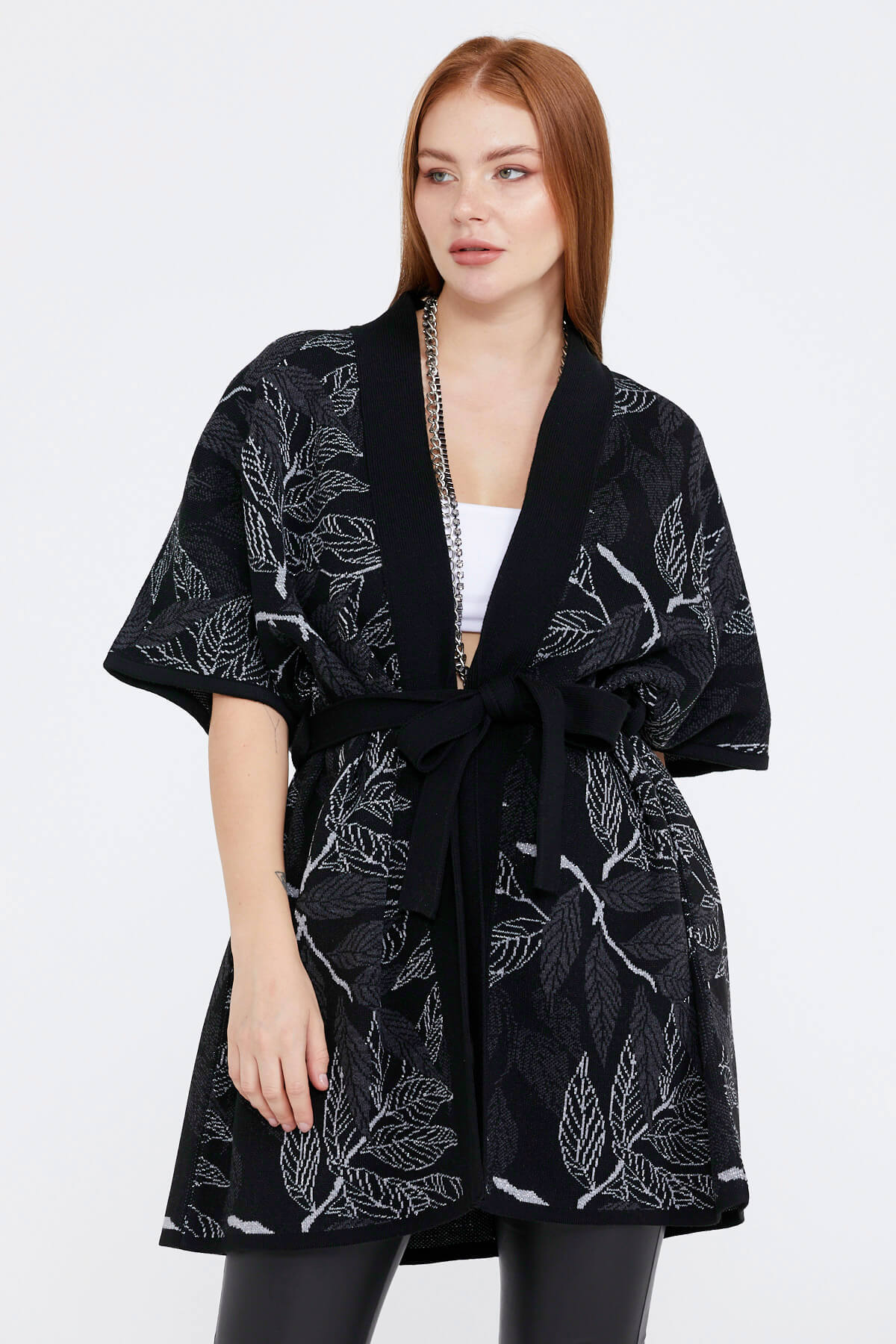 Desenli Kadın Triko Ceket - Siyah (2) Sementa