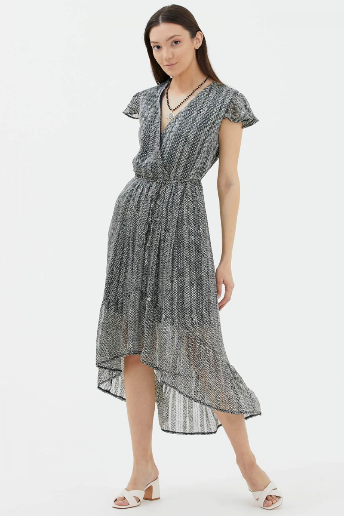 Kruvaze Desenli Elbise - Lacivert (1) Sementa