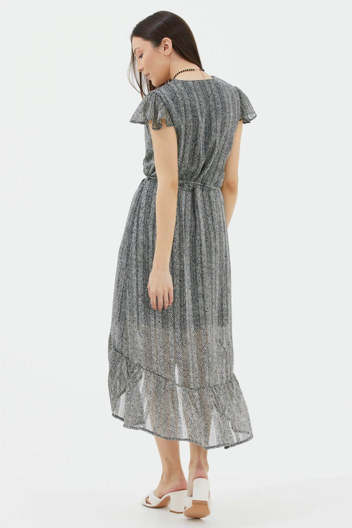 Kruvaze Desenli Elbise - Lacivert (3) Sementa