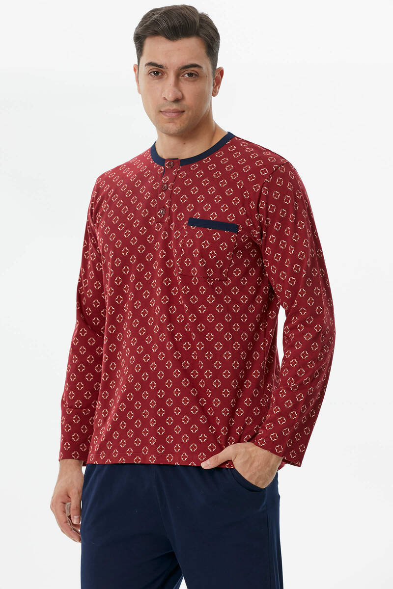 Desenli Pijama Takım - Bordo (1) Sementa
