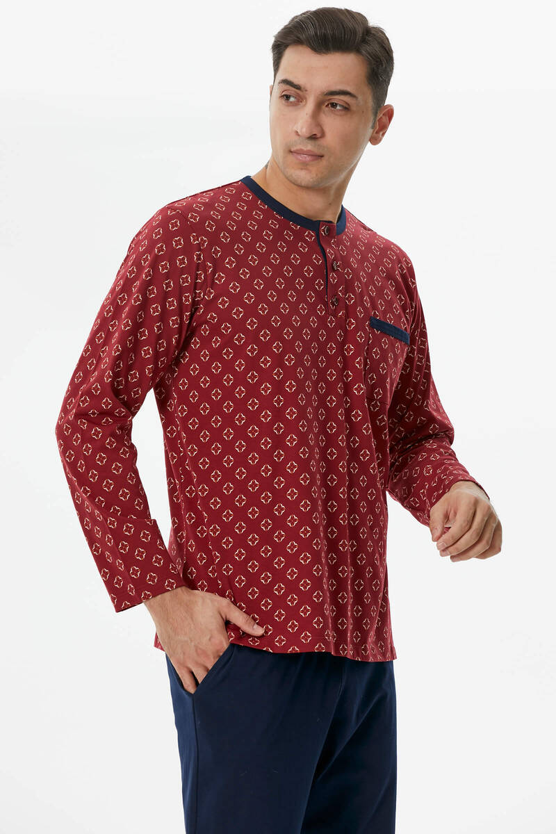 Desenli Pijama Takım - Bordo (3) Sementa