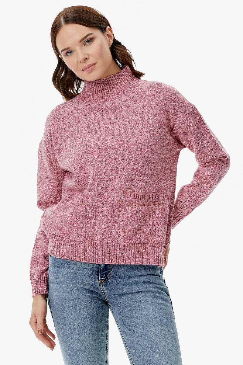 Dik Yaka Cepli Triko Kazak - Gül (1) Sementa