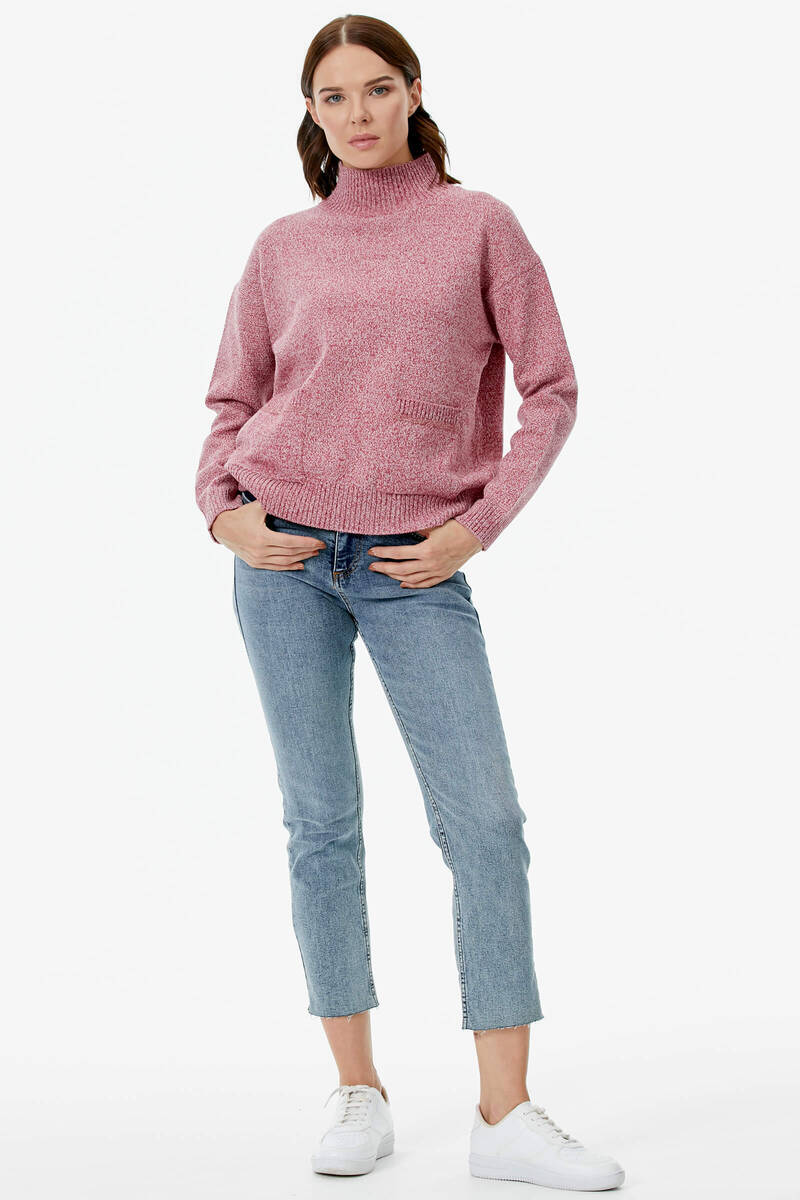 Dik Yaka Cepli Triko Kazak - Gül (2) Sementa