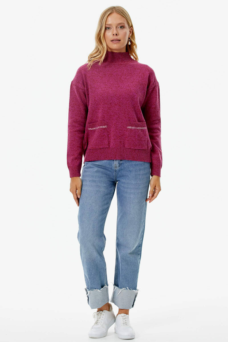 Dik Yaka Cepli Triko Kazak - Kırmızı (2) Sementa