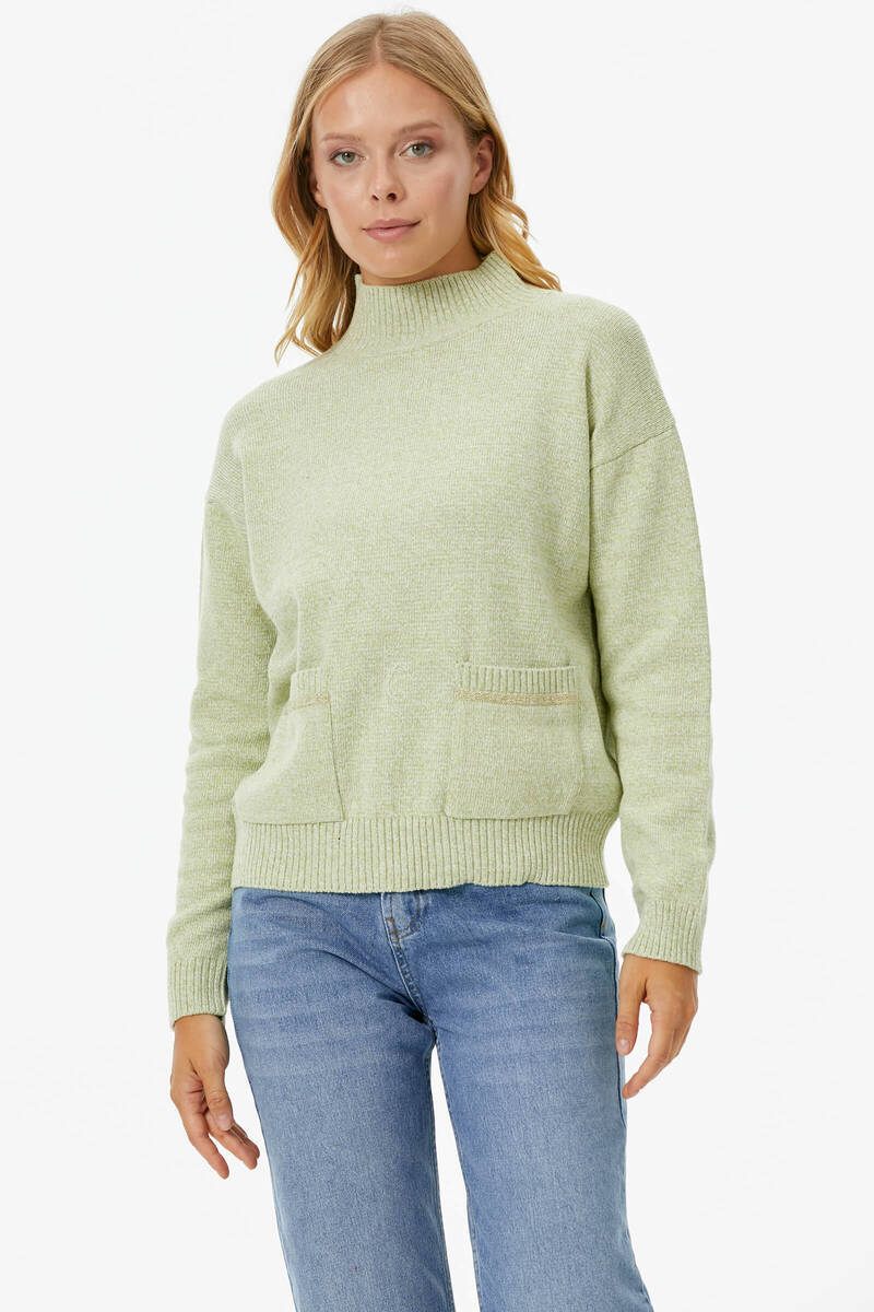 Dik Yaka Cepli Triko Kazak - Yeşil (2) Sementa