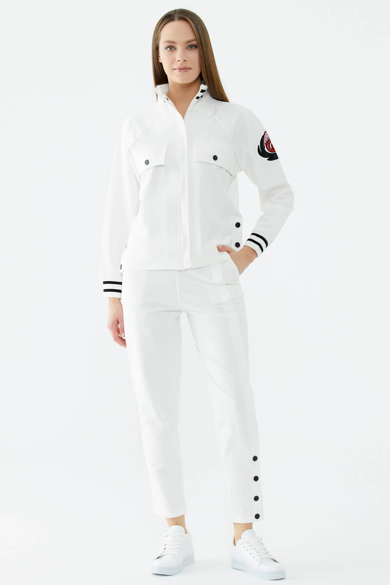 Dik Yaka Çıtçıt Detaylı Eşofman Takım - Ekru (2) Sementa