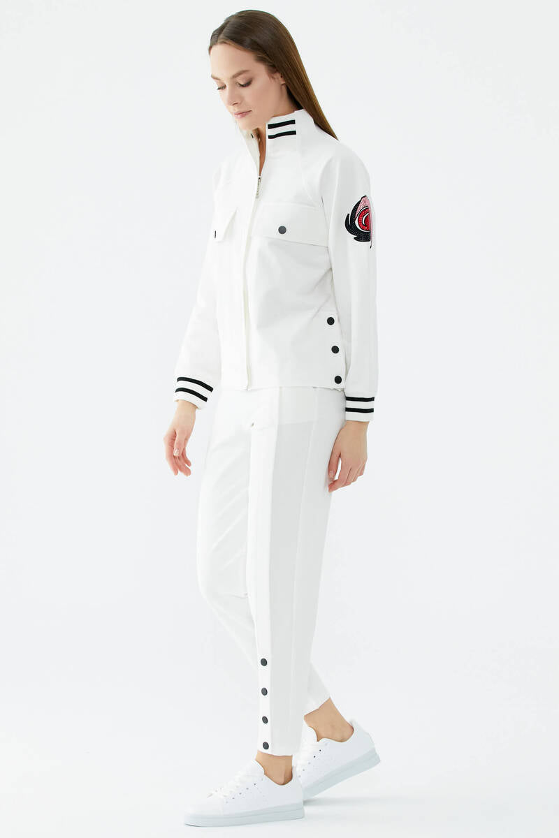 Dik Yaka Çıtçıt Detaylı Eşofman Takım - Ekru (4) Sementa