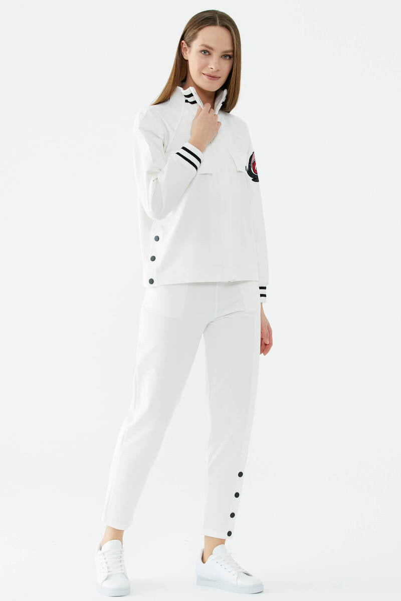 Dik Yaka Çıtçıt Detaylı Eşofman Takım - Ekru (5) Sementa