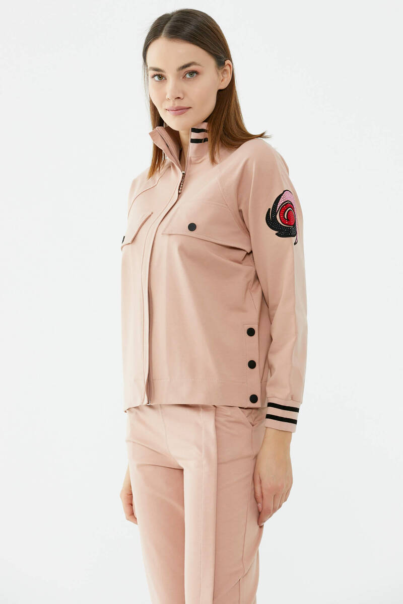 Dik Yaka Çıtçıt Detaylı Eşofman Takım - Pudra (5) Sementa