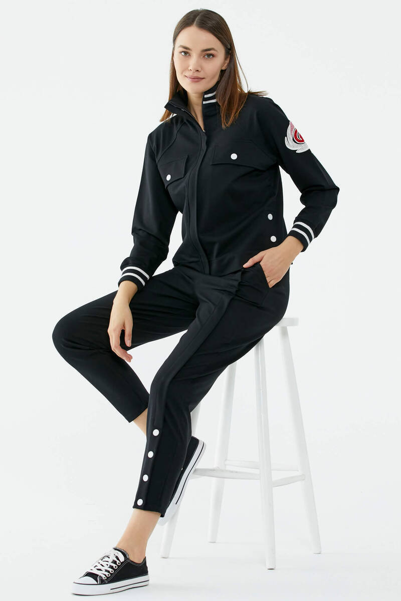 Dik Yaka Çıtçıt Detaylı Eşofman Takım - Siyah (1) Sementa
