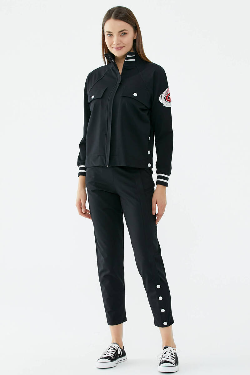 Dik Yaka Çıtçıt Detaylı Eşofman Takım - Siyah (2) Sementa