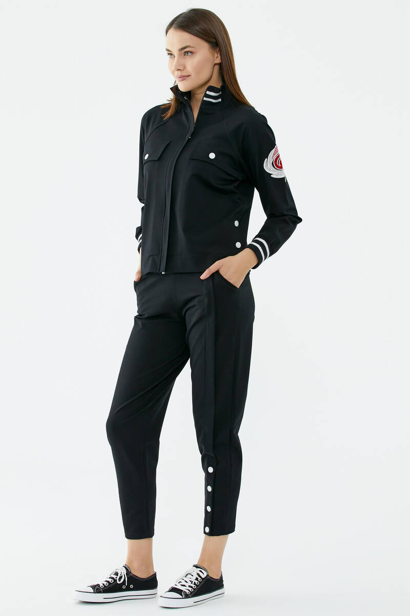 Dik Yaka Çıtçıt Detaylı Eşofman Takım - Siyah (5) Sementa
