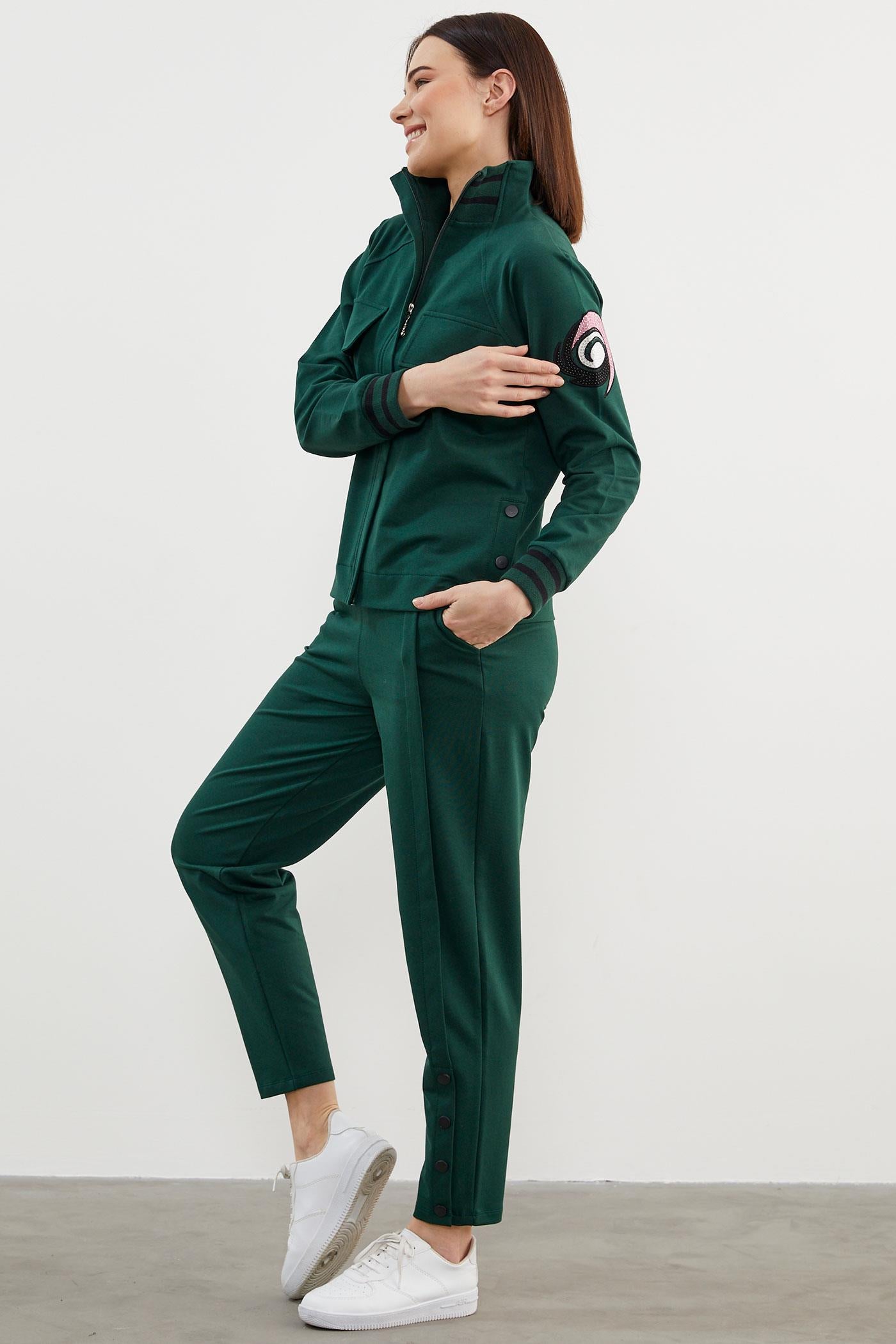 Dik Yaka Çıtçıt Detaylı Eşofman Takım - Yeşil (3) Sementa