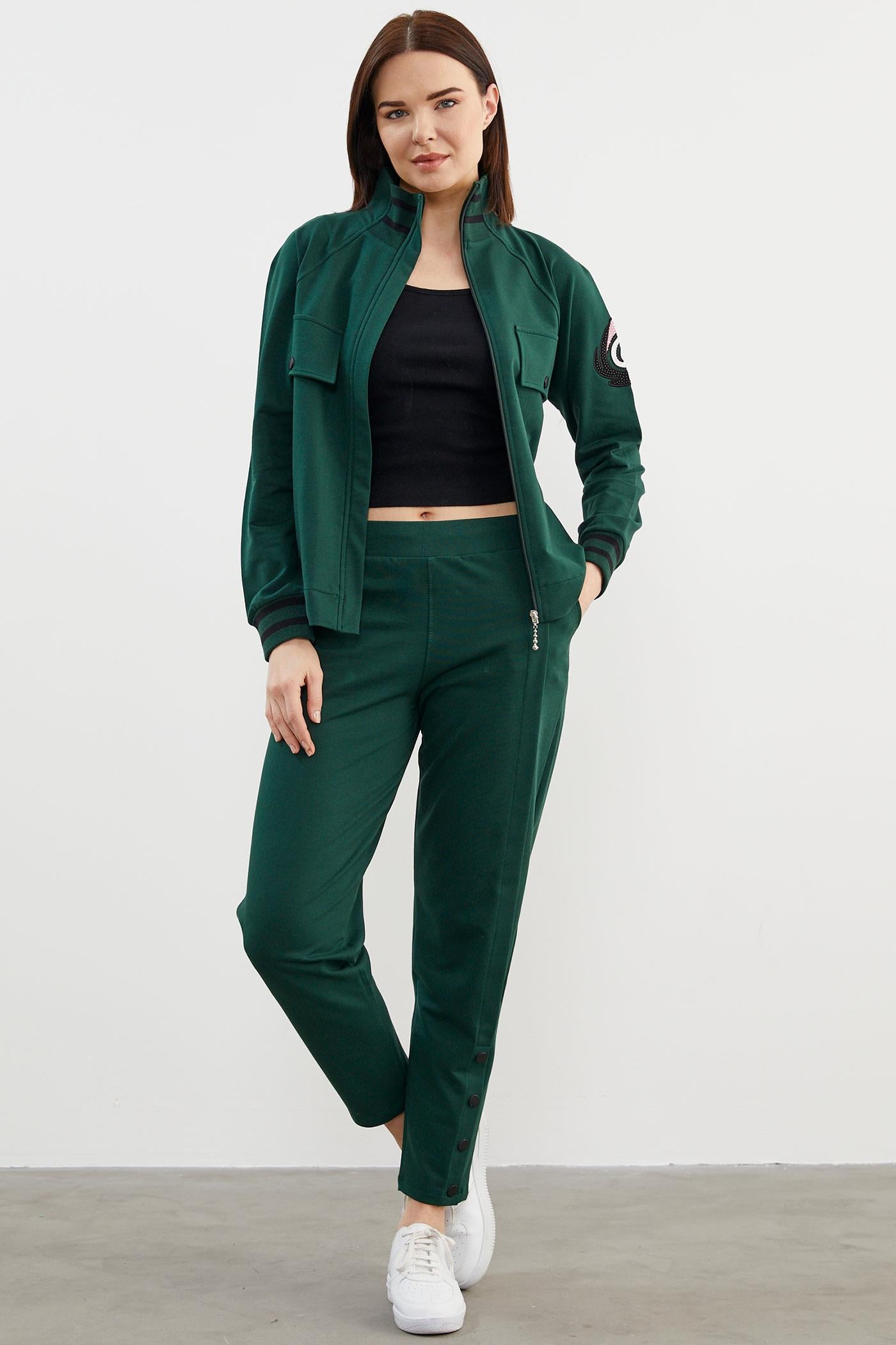 Dik Yaka Çıtçıt Detaylı Eşofman Takım - Yeşil (1) Sementa