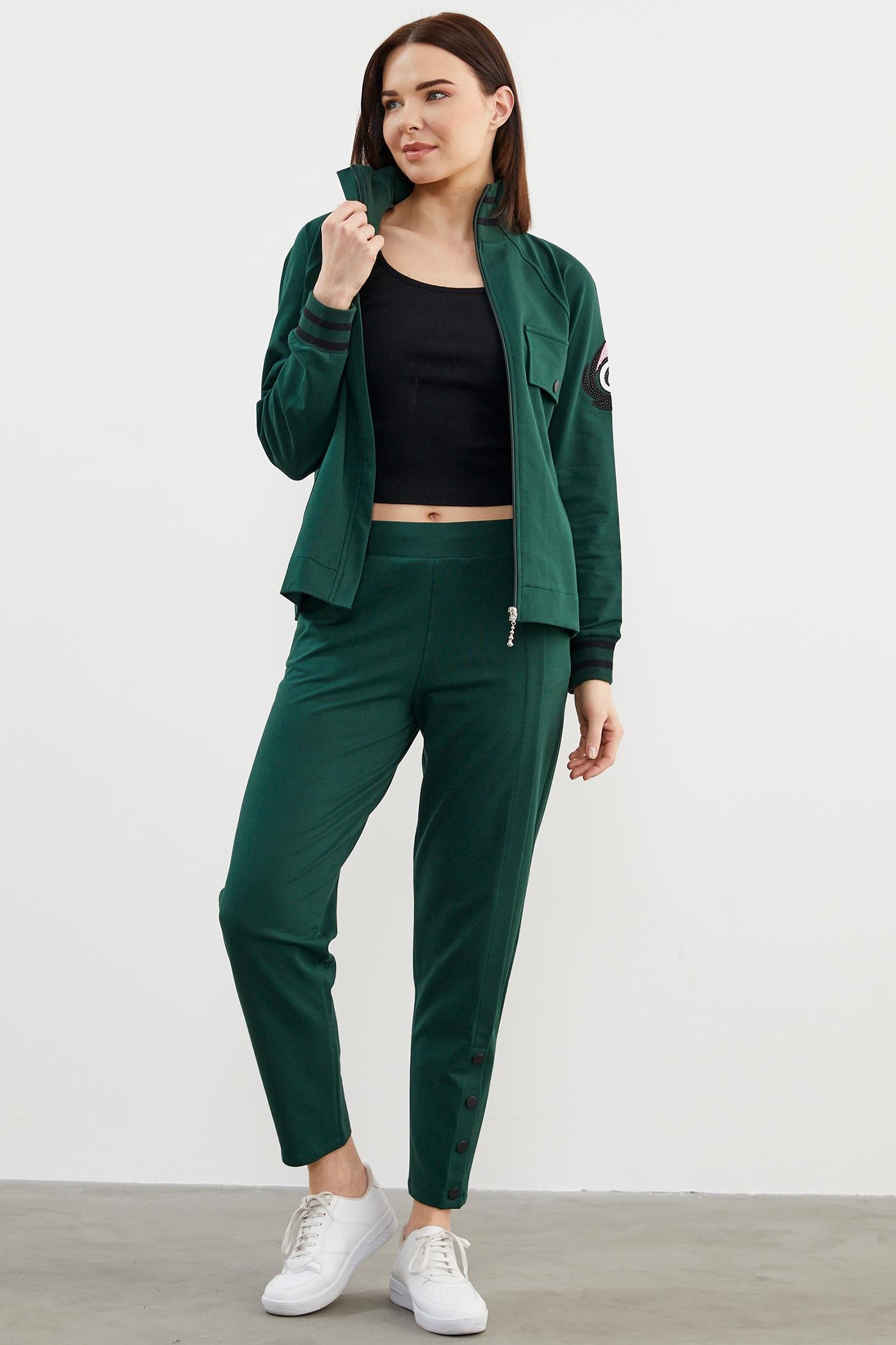 Dik Yaka Çıtçıt Detaylı Eşofman Takım - Yeşil (4) Sementa