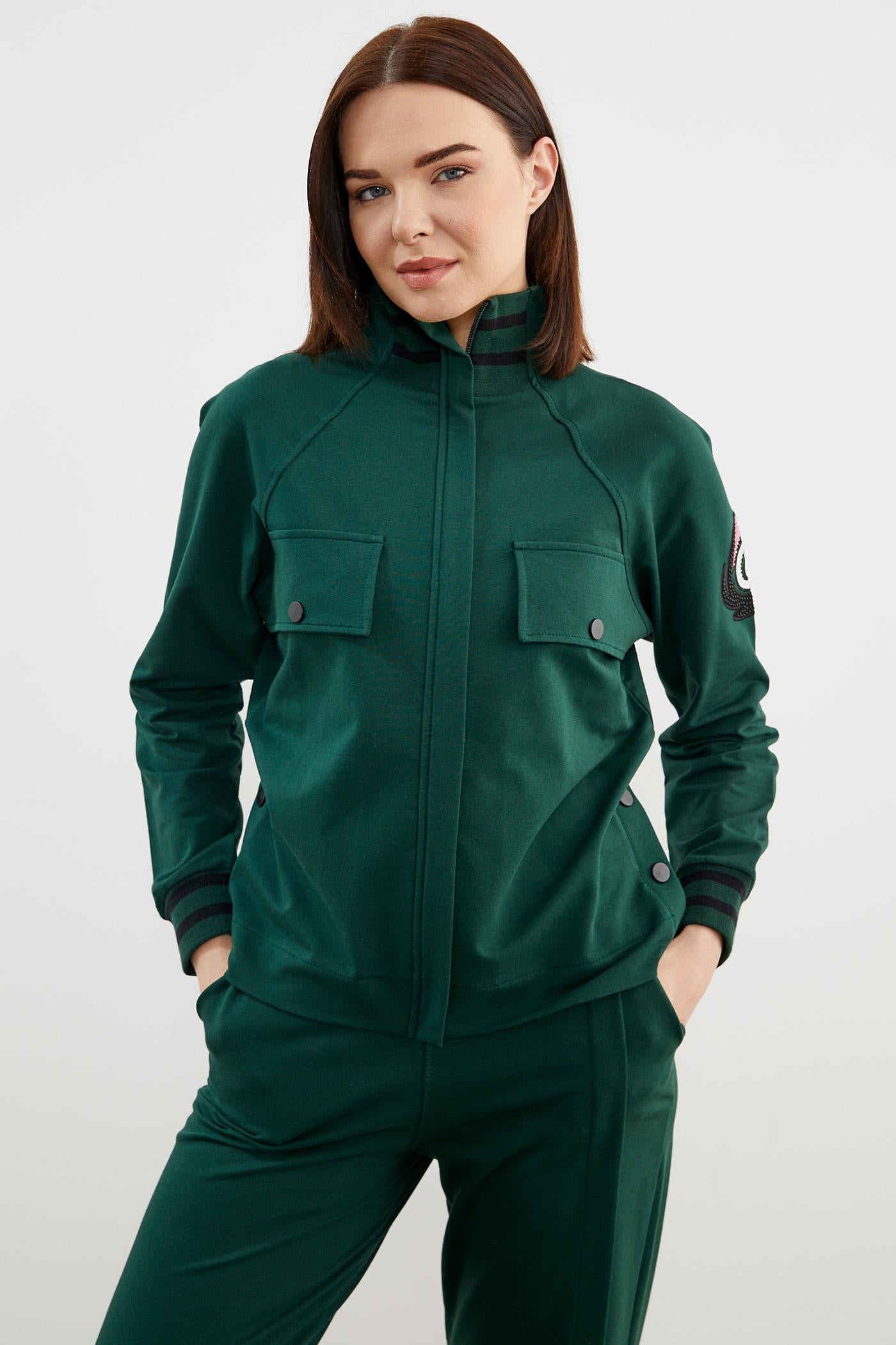 Dik Yaka Çıtçıt Detaylı Eşofman Takım - Yeşil (2) Sementa