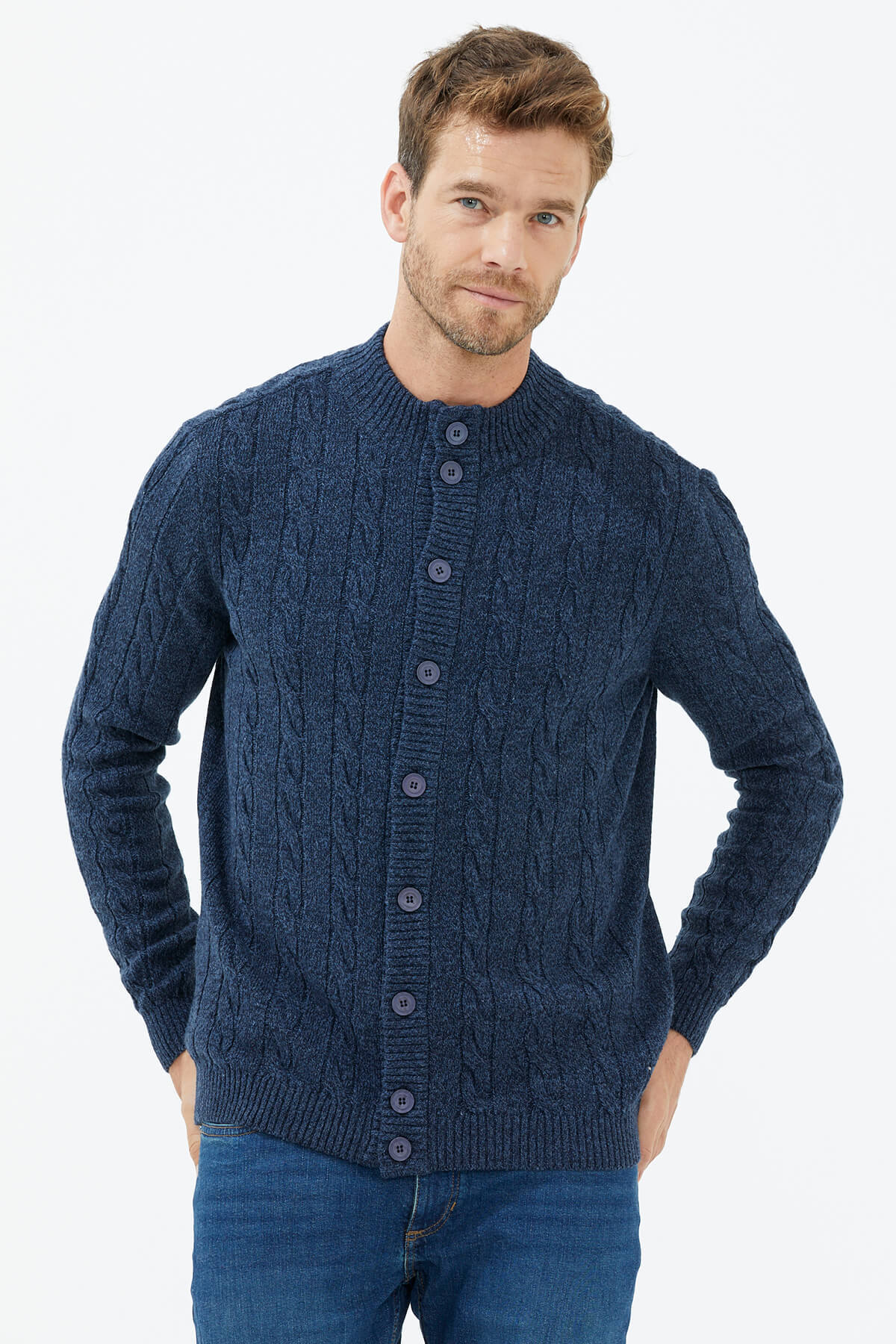 Dik Yaka Düğmeli Triko Hırka - Lacivert (1) Sementa