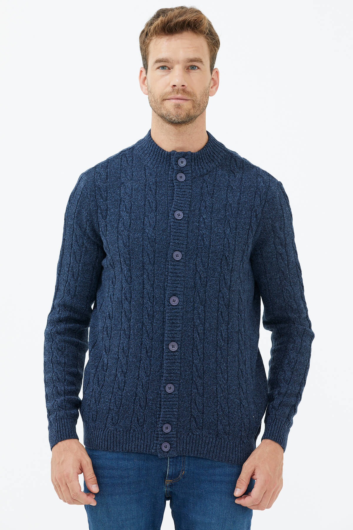 Dik Yaka Düğmeli Triko Hırka - Lacivert (2) Sementa