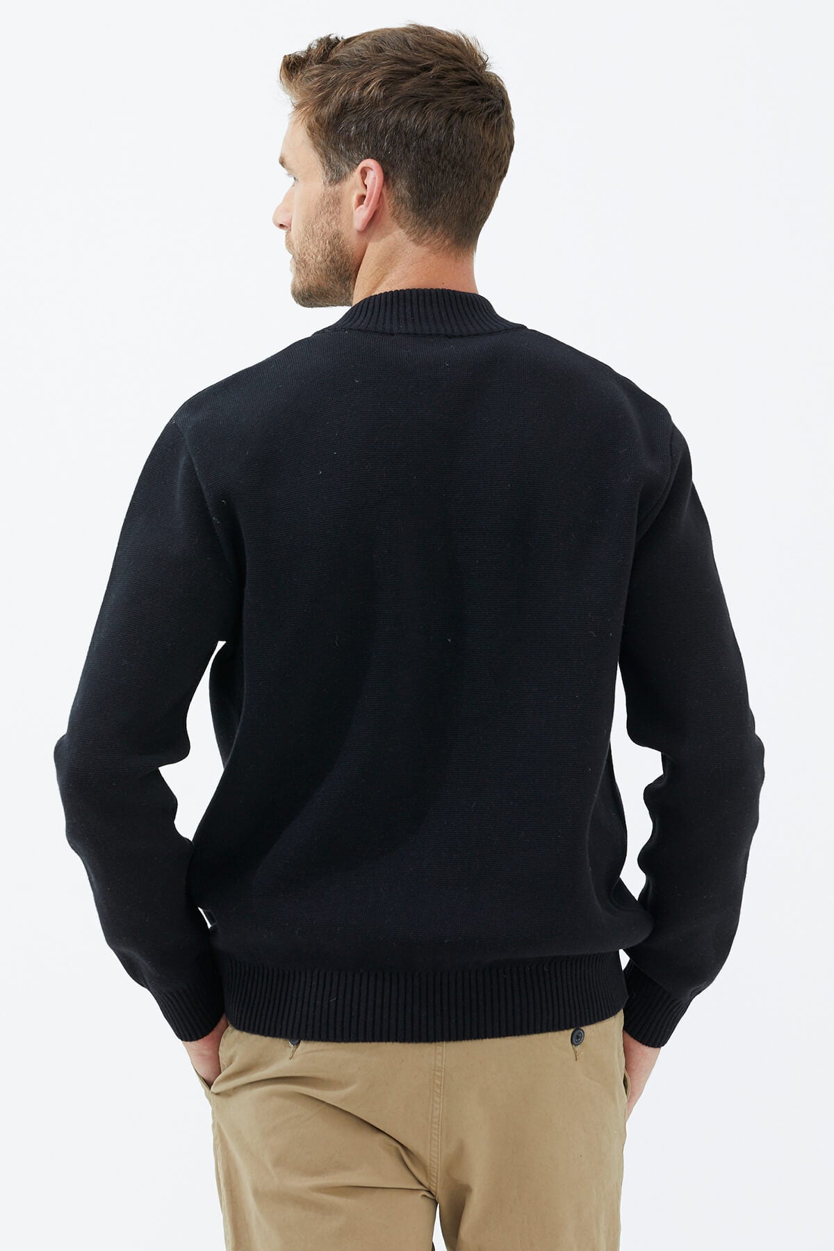 Dik Yaka Düğmeli Triko Hırka - Siyah (3) Sementa