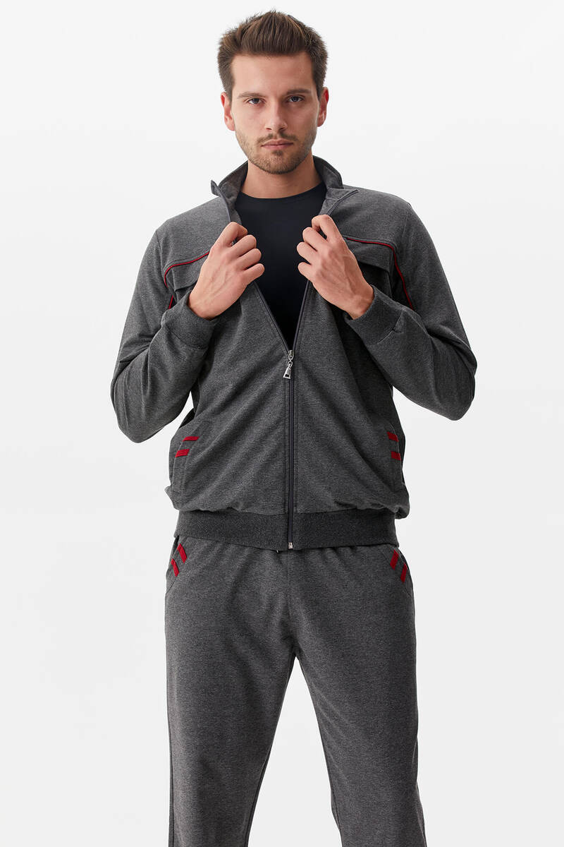 Dik Yaka Fermuarlı Eşofman Takım - Antrasit (2) Sementa