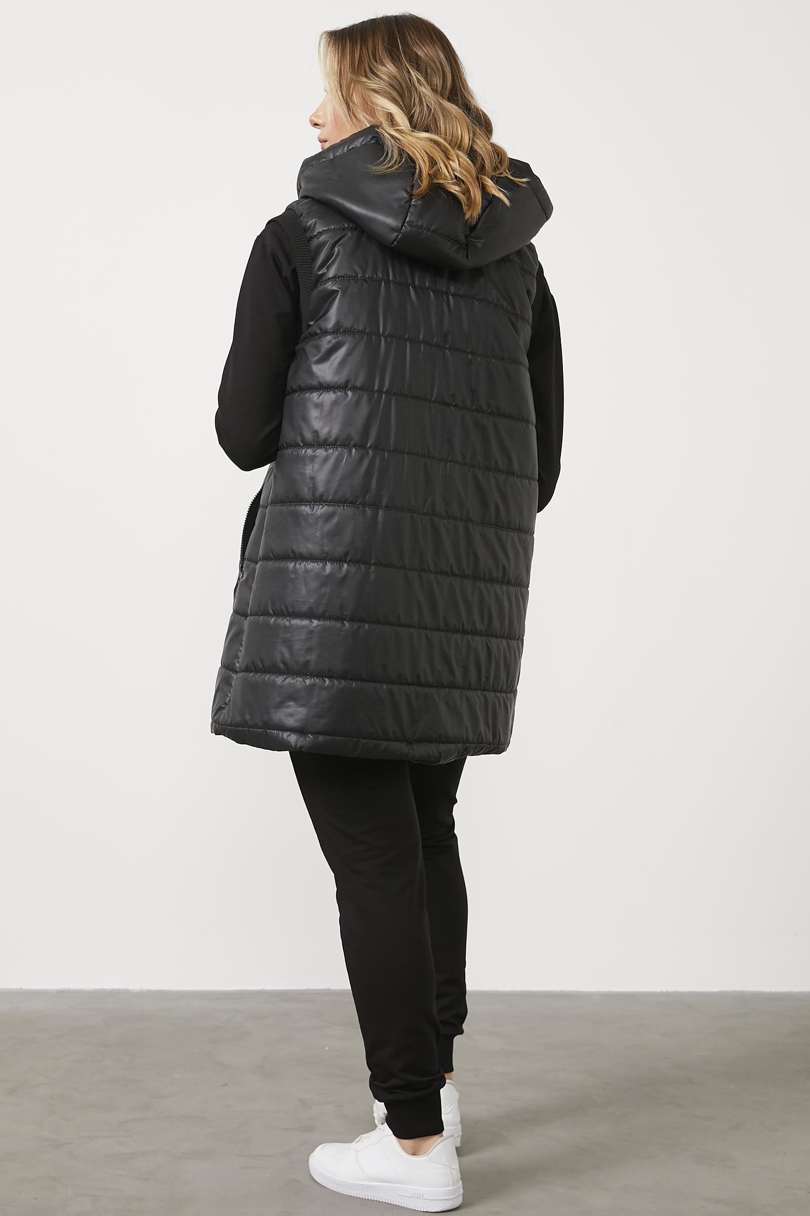 Dik Yaka Tunik Boy Kapitone Yelek - Siyah (4) Sementa