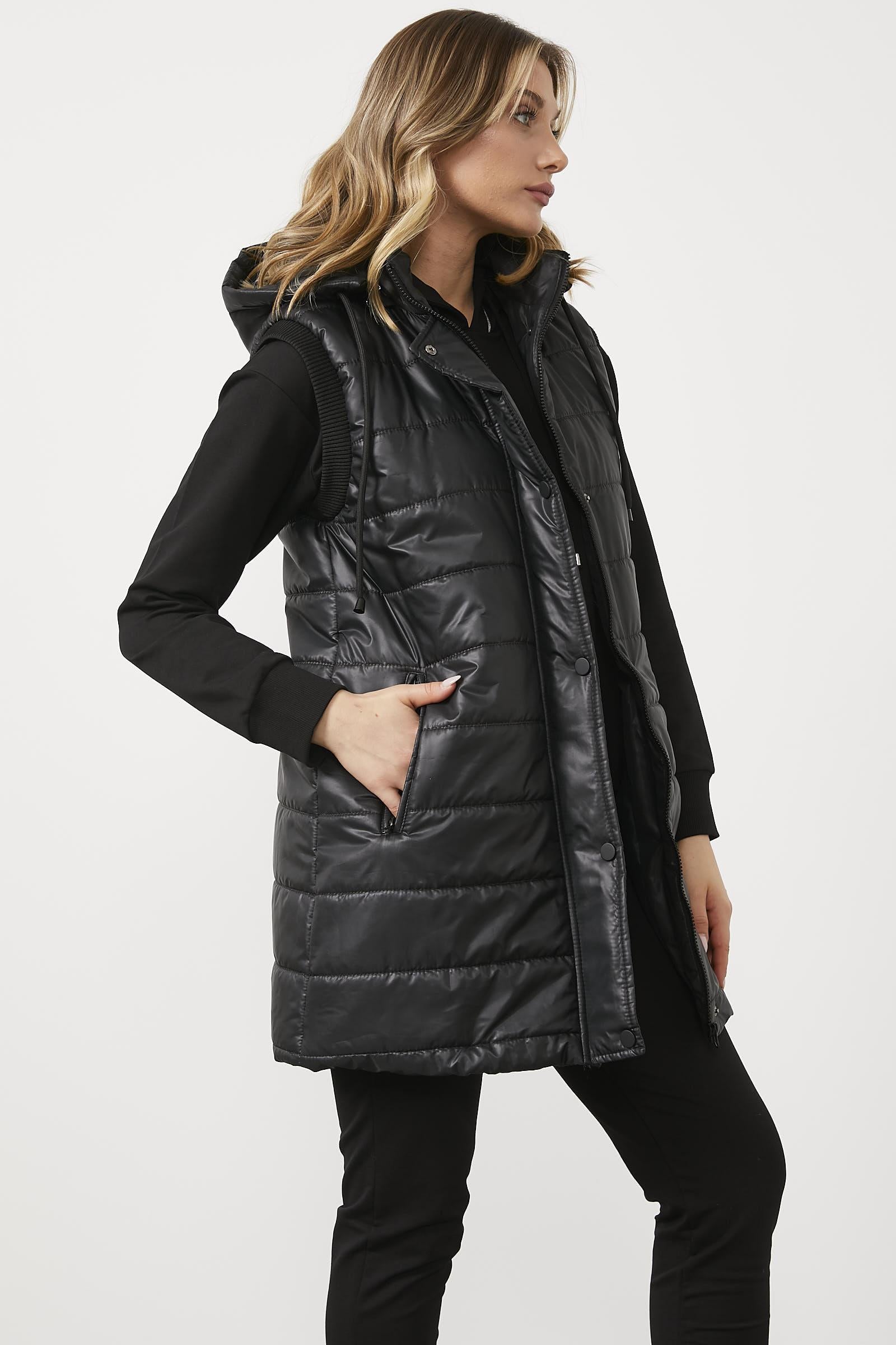 Dik Yaka Tunik Boy Kapitone Yelek - Siyah (5) Sementa