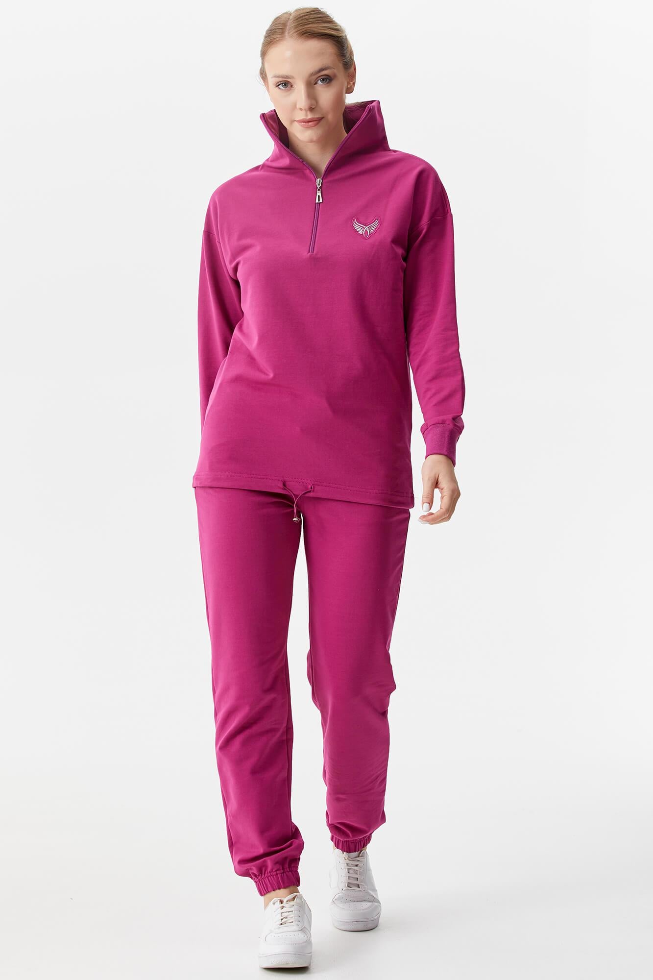 Dik Yaka Yarım Fermuarlı Eşofman Takım - Fuşya (2) Sementa