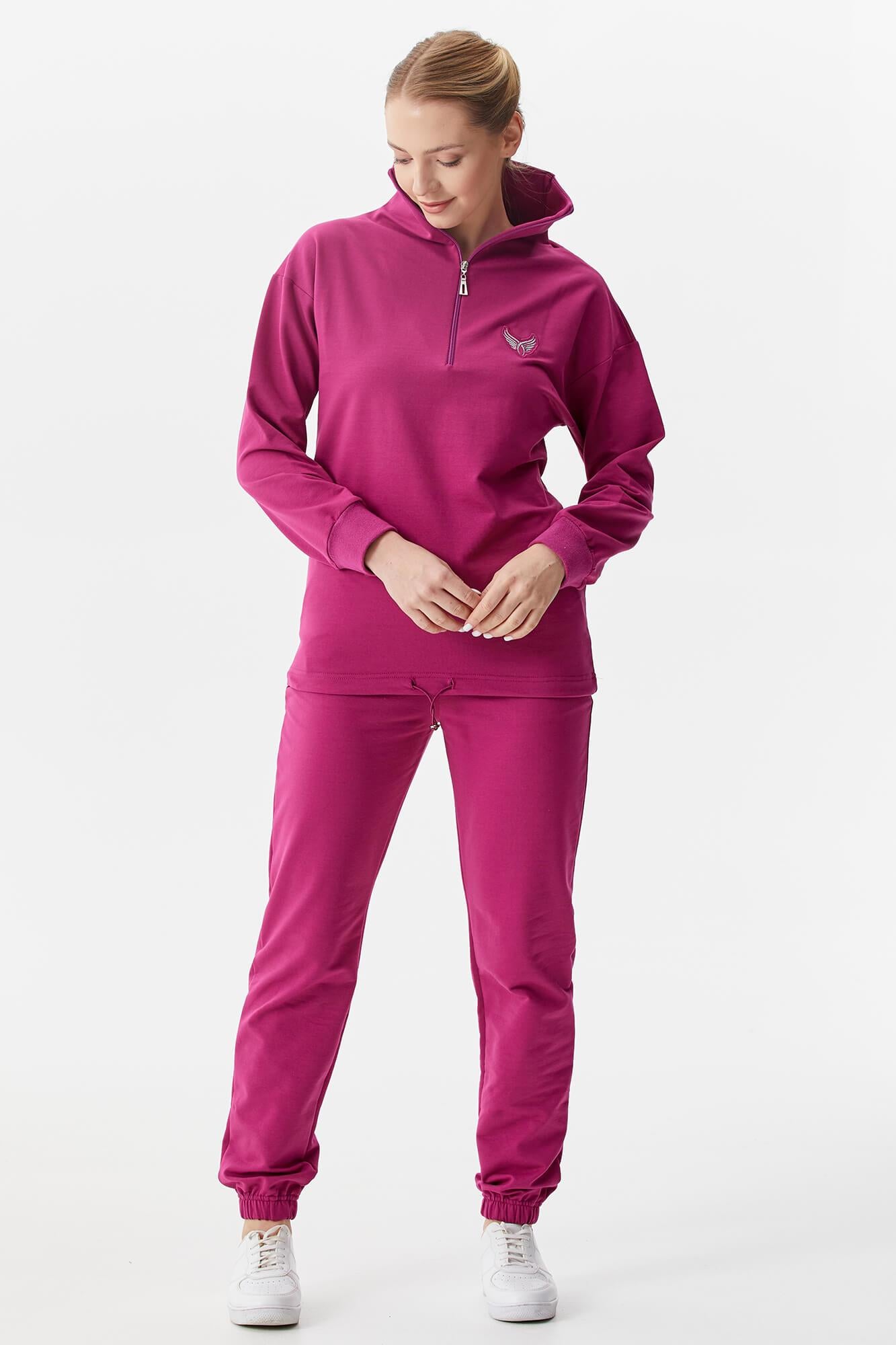 Dik Yaka Yarım Fermuarlı Eşofman Takım - Fuşya (3) Sementa