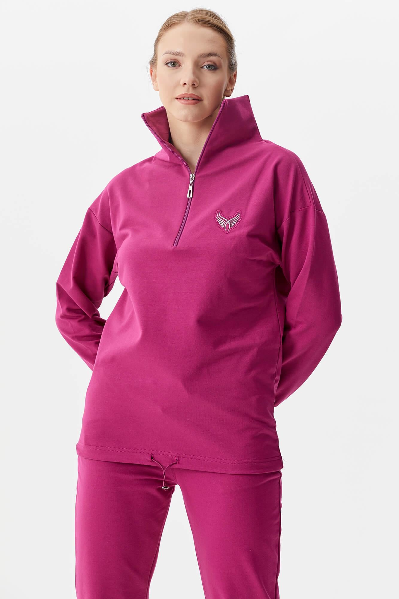 Dik Yaka Yarım Fermuarlı Eşofman Takım - Fuşya (4) Sementa