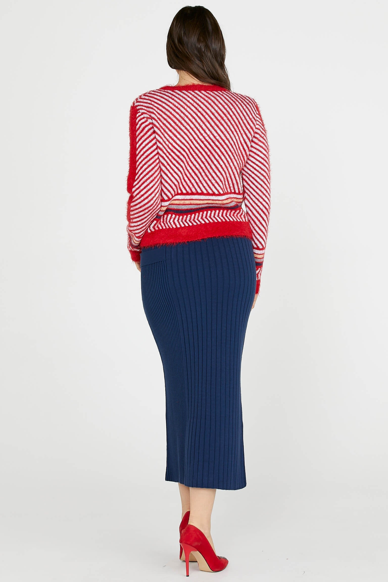 Diz Altı Tokalı Triko Etek - Lacivert (3) Sementa