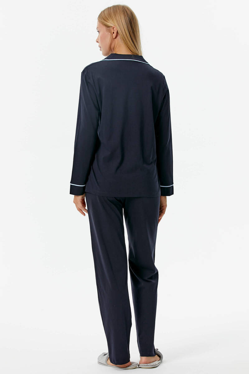 Düğmeli Gömlek Yaka Pijama - Lacivert (5) Sementa