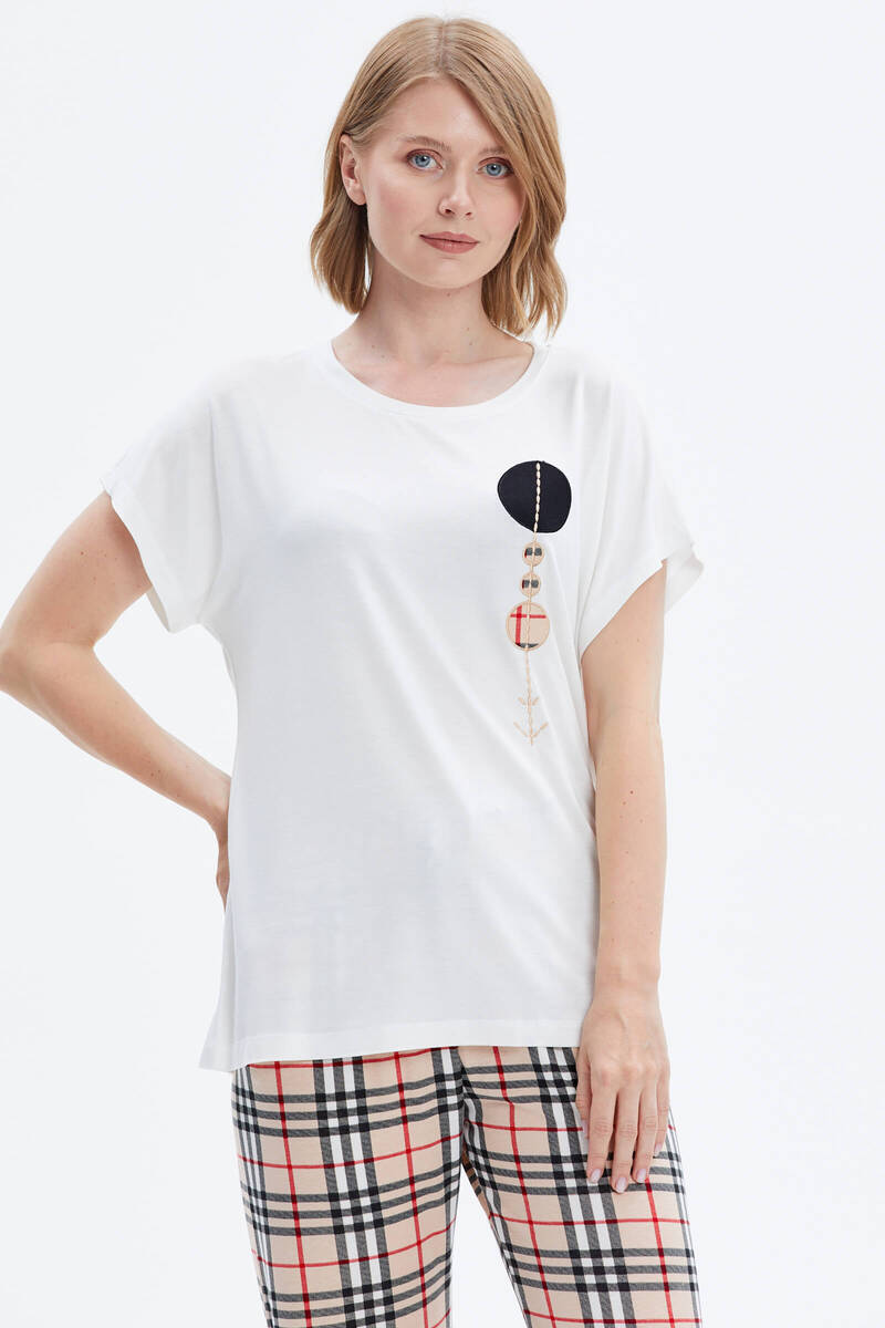 Ekose Desen İkili Takım - Ekru (3) Sementa