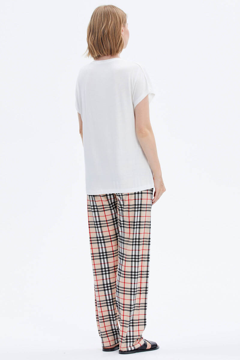 Ekose Desen İkili Takım - Ekru (4) Sementa