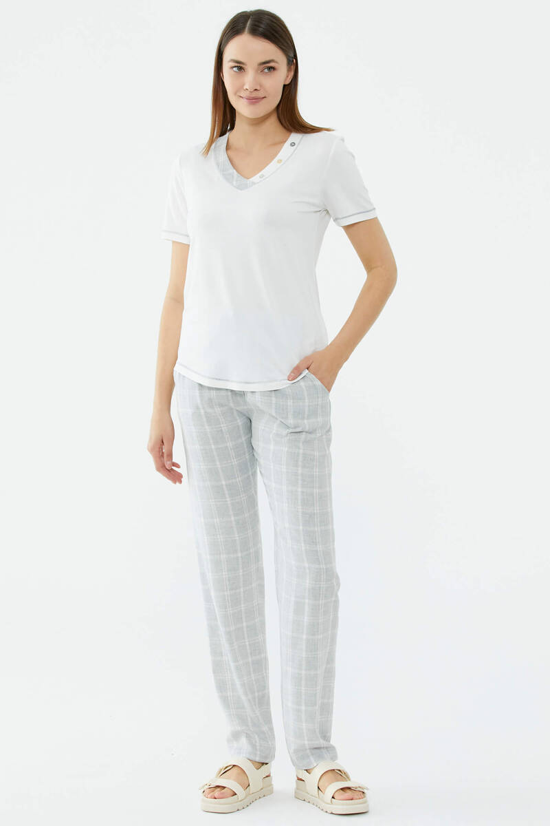 Ekose Desenli Takım - Ekru (1) Sementa