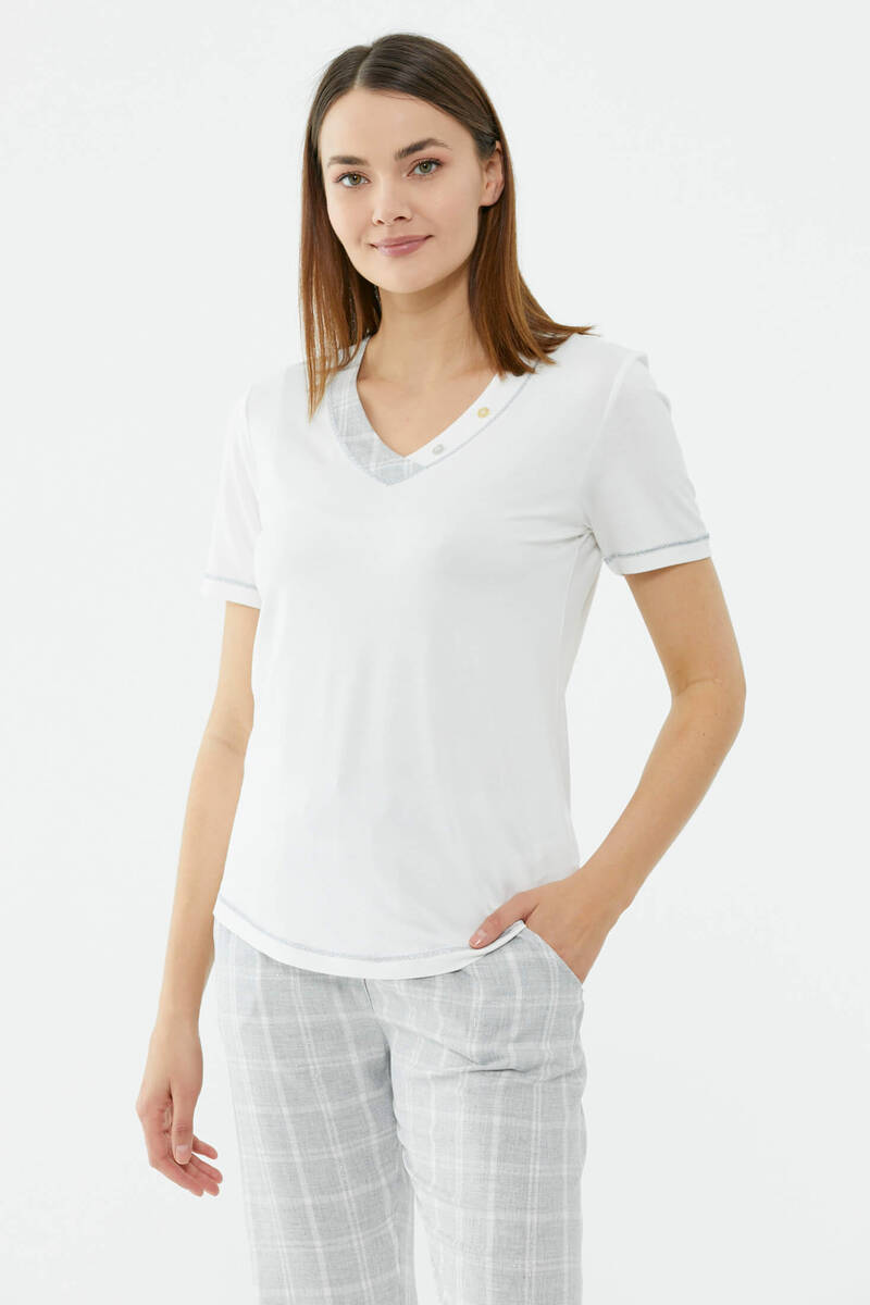 Ekose Desenli Takım - Ekru (2) Sementa