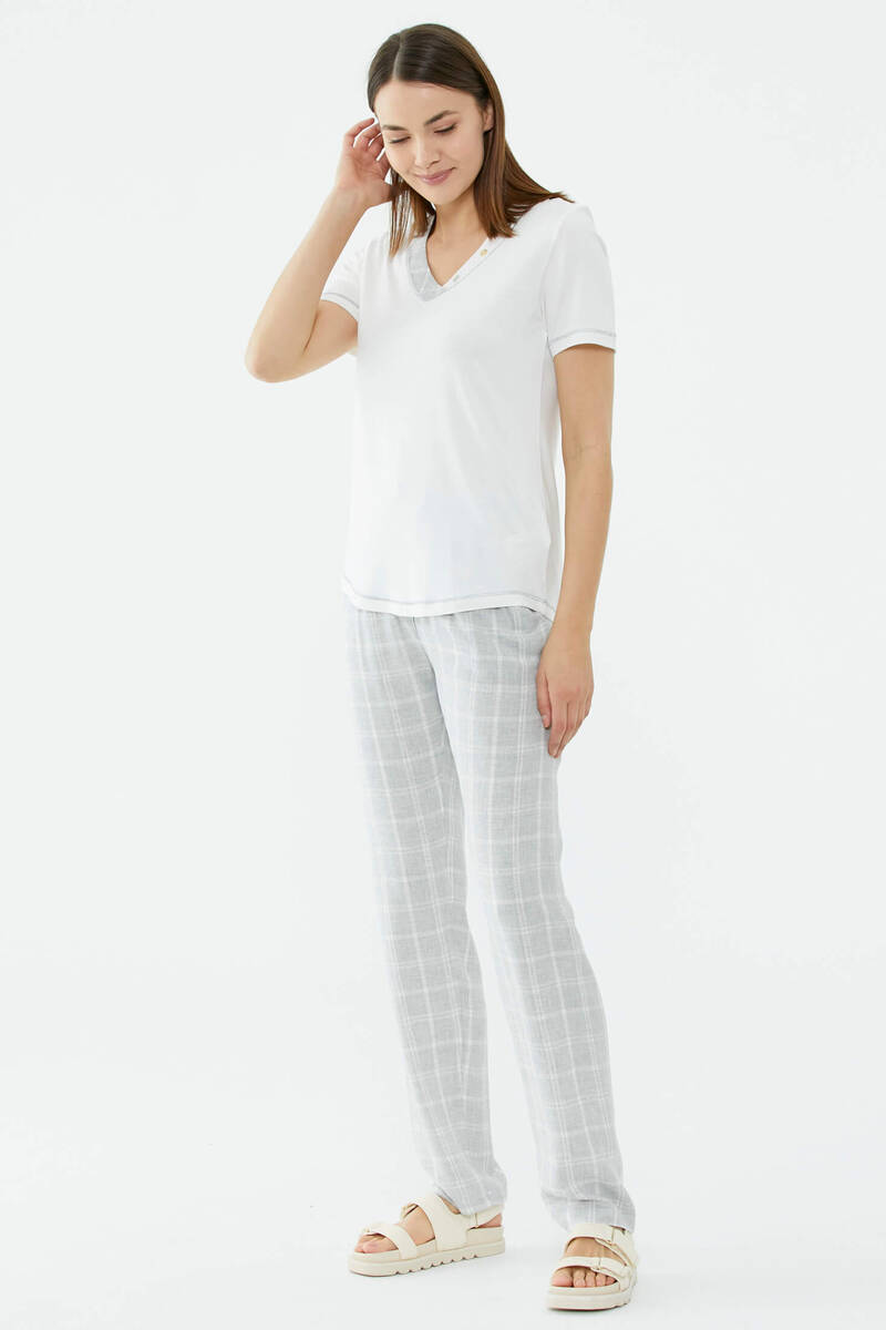 Ekose Desenli Takım - Ekru (4) Sementa