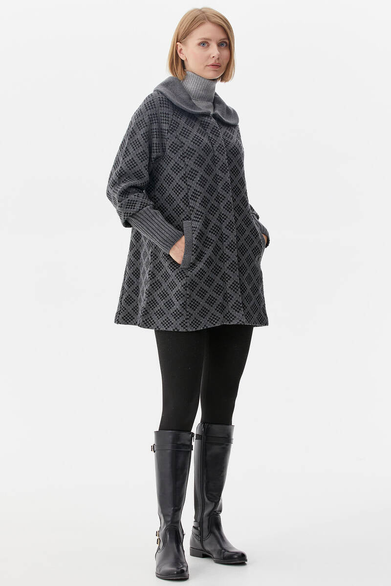 Ekose Desenli Triko Ceket - Gri (2) Sementa