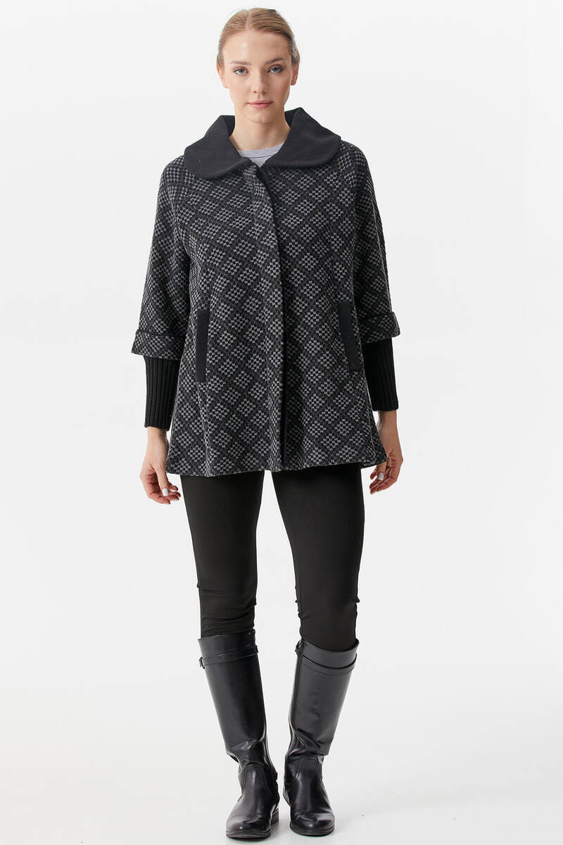 Ekose Desenli Triko Ceket - Siyah (2) Sementa