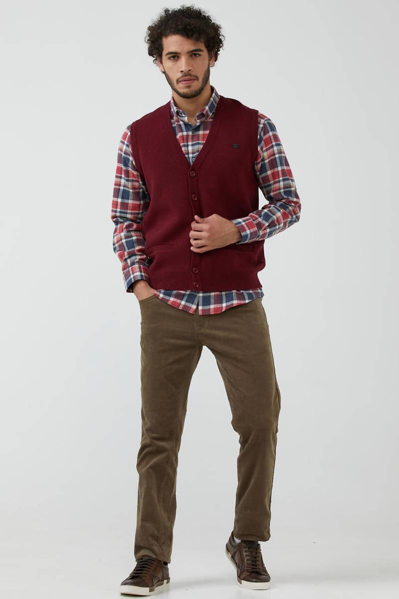 Erkek Çift Cepli Triko Yelek - Bordo (1) Sementa
